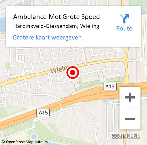 Locatie op kaart van de 112 melding: Ambulance Met Grote Spoed Naar Hardinxveld-Giessendam, Wieling op 30 juni 2024 16:58