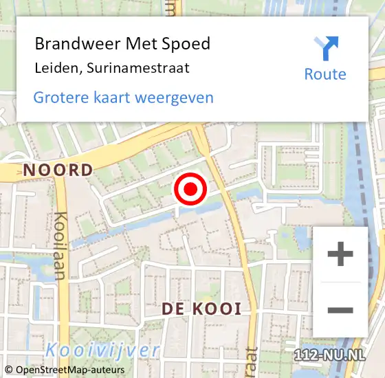 Locatie op kaart van de 112 melding: Brandweer Met Spoed Naar Leiden, Surinamestraat op 30 juni 2024 17:16