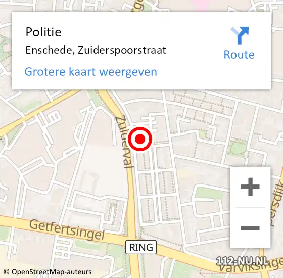 Locatie op kaart van de 112 melding: Politie Enschede, Zuiderspoorstraat op 30 juni 2024 17:21