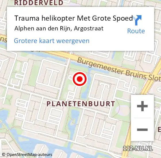 Locatie op kaart van de 112 melding: Trauma helikopter Met Grote Spoed Naar Alphen aan den Rijn, Argostraat op 30 juni 2024 17:23