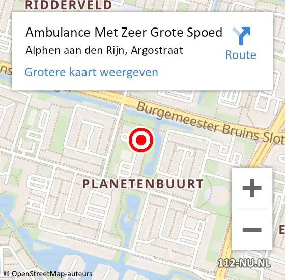 Locatie op kaart van de 112 melding: Ambulance Met Zeer Grote Spoed Naar Alphen aan den Rijn, Argostraat op 30 juni 2024 17:26