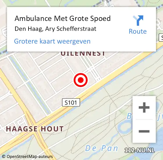 Locatie op kaart van de 112 melding: Ambulance Met Grote Spoed Naar Den Haag, Ary Schefferstraat op 30 juni 2024 17:36