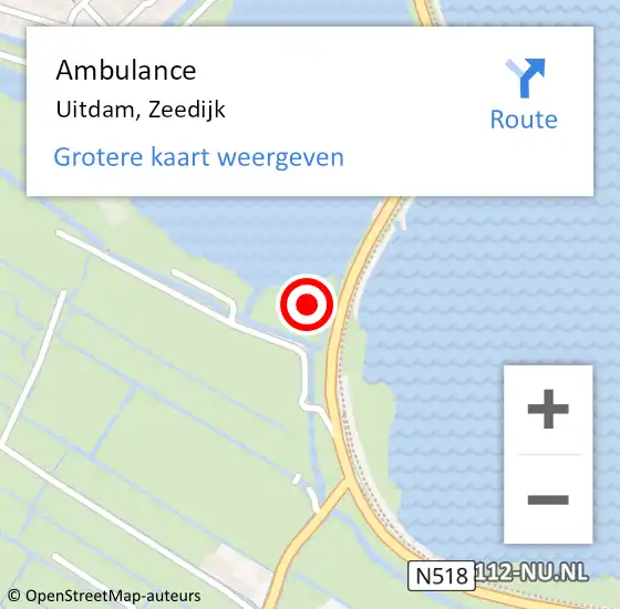 Locatie op kaart van de 112 melding: Ambulance Uitdam, Zeedijk op 30 juni 2024 17:38