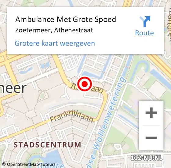 Locatie op kaart van de 112 melding: Ambulance Met Grote Spoed Naar Zoetermeer, Athenestraat op 30 juni 2024 17:48