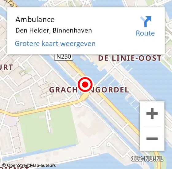 Locatie op kaart van de 112 melding: Ambulance Den Helder, Binnenhaven op 30 juni 2024 17:53