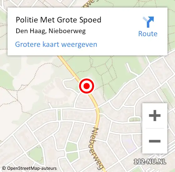 Locatie op kaart van de 112 melding: Politie Met Grote Spoed Naar Den Haag, Nieboerweg op 30 juni 2024 17:53