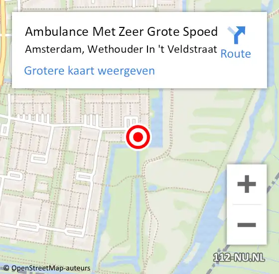 Locatie op kaart van de 112 melding: Ambulance Met Zeer Grote Spoed Naar Amsterdam, Wethouder In 't Veldstraat op 30 juni 2024 17:59