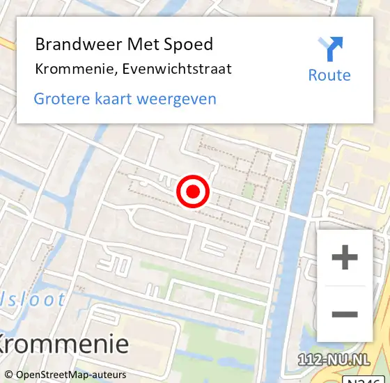 Locatie op kaart van de 112 melding: Brandweer Met Spoed Naar Krommenie, Evenwichtstraat op 30 juni 2024 18:08