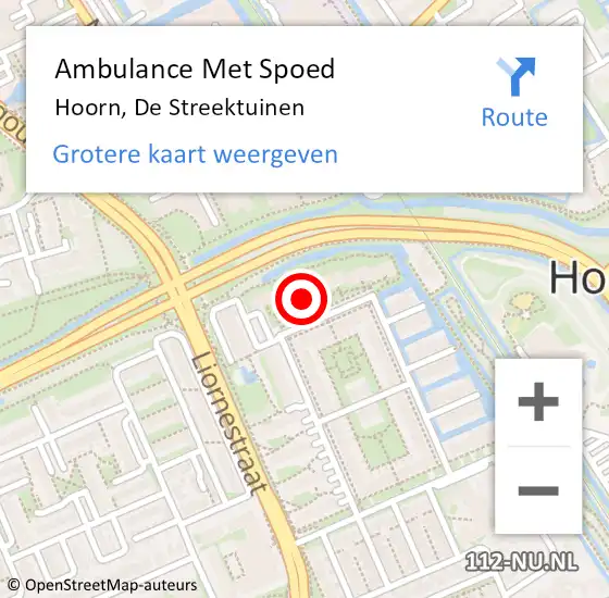 Locatie op kaart van de 112 melding: Ambulance Met Spoed Naar Hoorn, De Streektuinen op 30 juni 2024 18:29