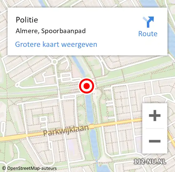 Locatie op kaart van de 112 melding: Politie Almere, Spoorbaanpad op 30 juni 2024 18:45