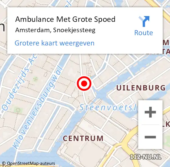 Locatie op kaart van de 112 melding: Ambulance Met Grote Spoed Naar Amsterdam, Snoekjessteeg op 30 juni 2024 18:55