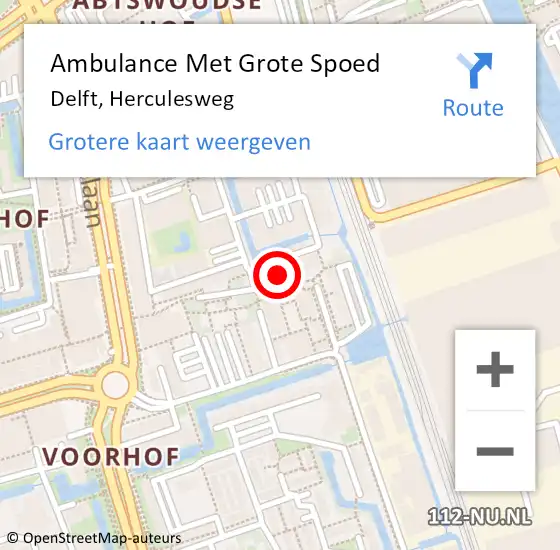 Locatie op kaart van de 112 melding: Ambulance Met Grote Spoed Naar Delft, Herculesweg op 30 juni 2024 19:01