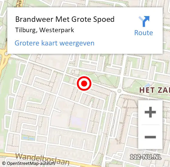 Locatie op kaart van de 112 melding: Brandweer Met Grote Spoed Naar Tilburg, Westerpark op 30 juni 2024 19:24