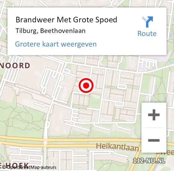 Locatie op kaart van de 112 melding: Brandweer Met Grote Spoed Naar Tilburg, Beethovenlaan op 30 juni 2024 19:27