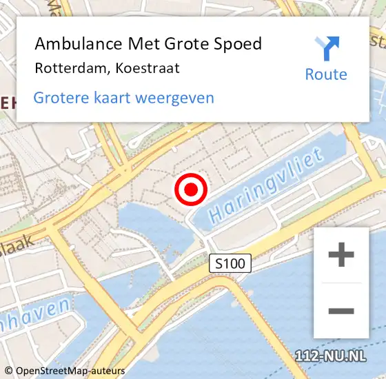 Locatie op kaart van de 112 melding: Ambulance Met Grote Spoed Naar Rotterdam, Koestraat op 30 juni 2024 19:27