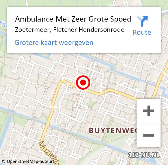 Locatie op kaart van de 112 melding: Ambulance Met Zeer Grote Spoed Naar Zoetermeer, Fletcher Hendersonrode op 30 juni 2024 19:53