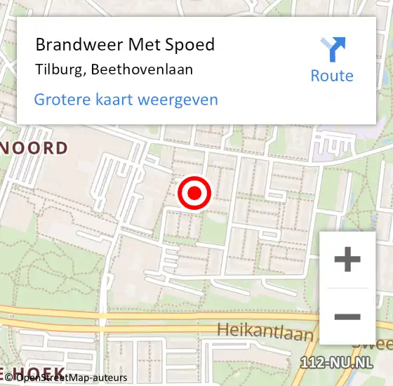 Locatie op kaart van de 112 melding: Brandweer Met Spoed Naar Tilburg, Beethovenlaan op 30 juni 2024 20:03