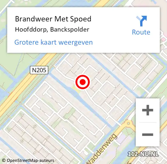 Locatie op kaart van de 112 melding: Brandweer Met Spoed Naar Hoofddorp, Banckspolder op 30 juni 2024 20:44