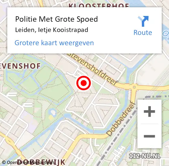 Locatie op kaart van de 112 melding: Politie Met Grote Spoed Naar Leiden, Ietje Kooistrapad op 30 juni 2024 20:49