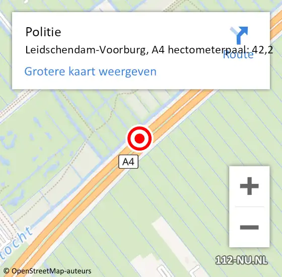 Locatie op kaart van de 112 melding: Politie Leidschendam-Voorburg, A4 hectometerpaal: 42,2 op 30 juni 2024 21:00