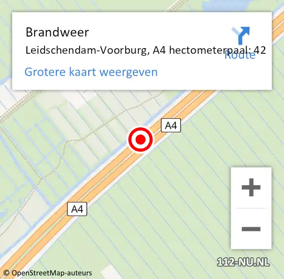 Locatie op kaart van de 112 melding: Brandweer Leidschendam-Voorburg, A4 hectometerpaal: 42 op 30 juni 2024 21:02