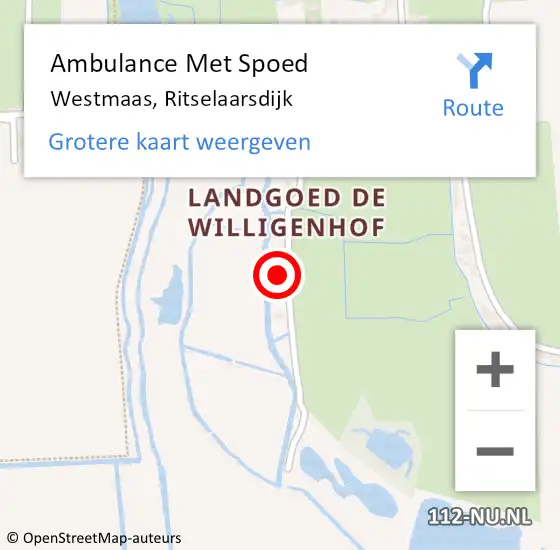 Locatie op kaart van de 112 melding: Ambulance Met Spoed Naar Westmaas, Ritselaarsdijk op 30 juni 2024 21:36