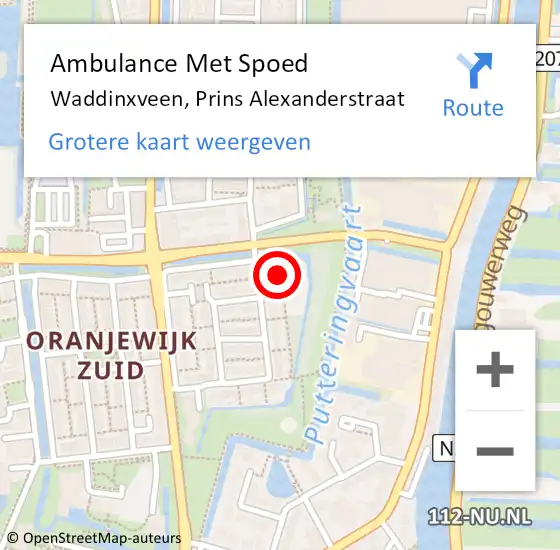 Locatie op kaart van de 112 melding: Ambulance Met Spoed Naar Waddinxveen, Prins Alexanderstraat op 30 juni 2024 21:36