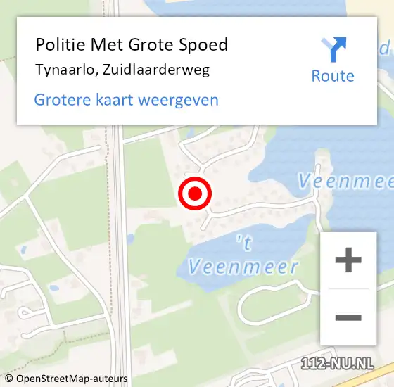 Locatie op kaart van de 112 melding: Politie Met Grote Spoed Naar Tynaarlo, Zuidlaarderweg op 30 juni 2024 21:54