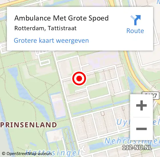 Locatie op kaart van de 112 melding: Ambulance Met Grote Spoed Naar Rotterdam, Tattistraat op 30 juni 2024 22:09