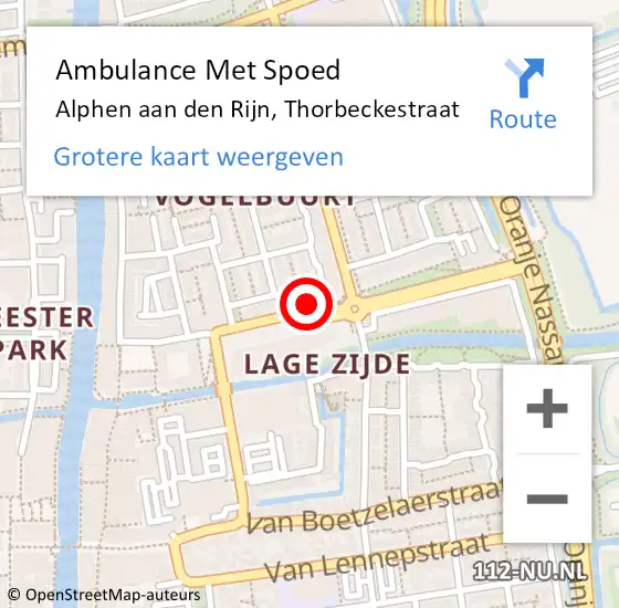 Locatie op kaart van de 112 melding: Ambulance Met Spoed Naar Alphen aan den Rijn, Thorbeckestraat op 30 juni 2024 22:11