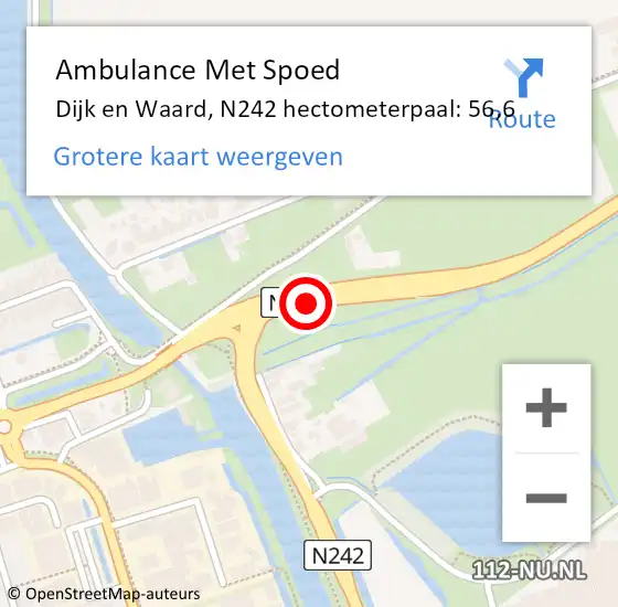 Locatie op kaart van de 112 melding: Ambulance Met Spoed Naar Dijk en Waard, N242 hectometerpaal: 56,6 op 30 juni 2024 22:34