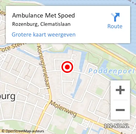 Locatie op kaart van de 112 melding: Ambulance Met Spoed Naar Rozenburg, Clematislaan op 30 juni 2024 22:55