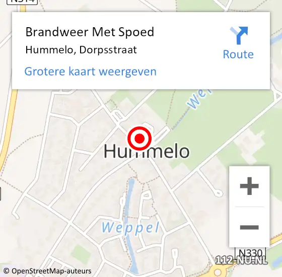 Locatie op kaart van de 112 melding: Brandweer Met Spoed Naar Hummelo, Dorpsstraat op 1 juli 2024 00:20