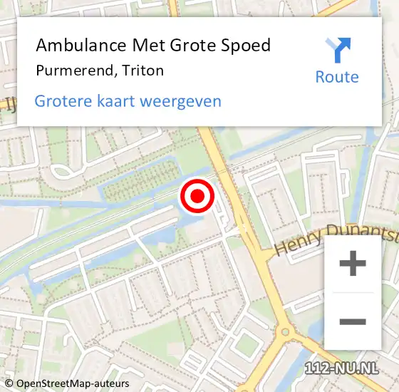 Locatie op kaart van de 112 melding: Ambulance Met Grote Spoed Naar Purmerend, Triton op 1 juli 2024 00:22