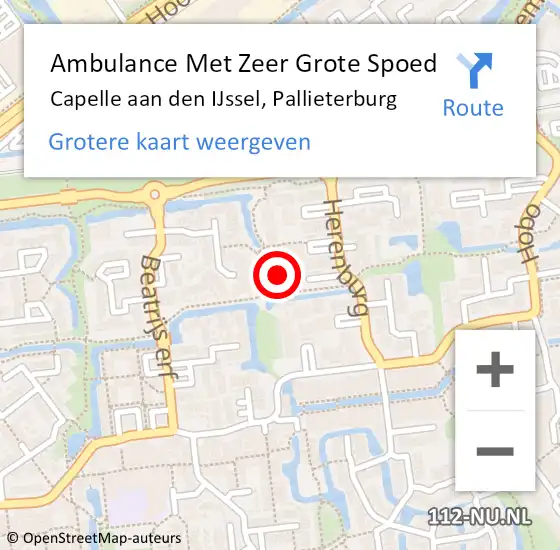 Locatie op kaart van de 112 melding: Ambulance Met Zeer Grote Spoed Naar Capelle aan den IJssel, Pallieterburg op 1 juli 2024 00:53