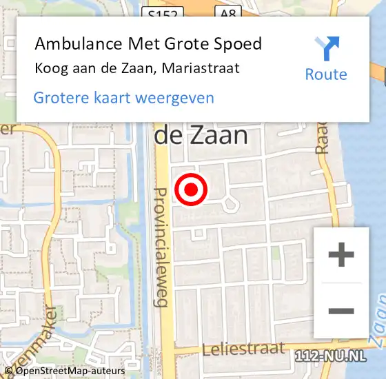 Locatie op kaart van de 112 melding: Ambulance Met Grote Spoed Naar Koog aan de Zaan, Mariastraat op 1 juli 2024 01:25