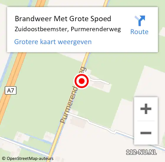 Locatie op kaart van de 112 melding: Brandweer Met Grote Spoed Naar Zuidoostbeemster, Purmerenderweg op 1 juli 2024 01:44