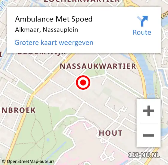 Locatie op kaart van de 112 melding: Ambulance Met Spoed Naar Alkmaar, Nassauplein op 1 juli 2024 01:54