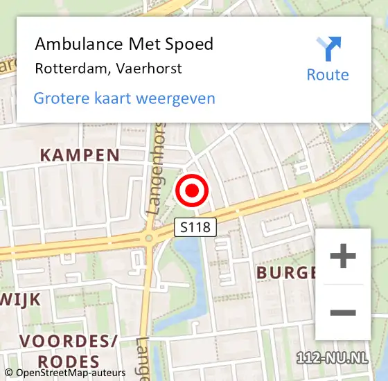 Locatie op kaart van de 112 melding: Ambulance Met Spoed Naar Rotterdam, Vaerhorst op 1 juli 2024 02:34