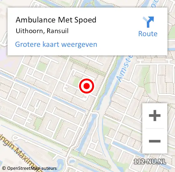 Locatie op kaart van de 112 melding: Ambulance Met Spoed Naar Uithoorn, Ransuil op 1 juli 2024 03:14