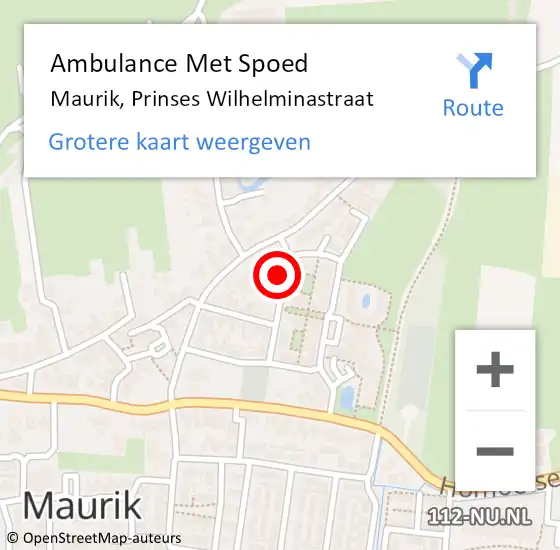 Locatie op kaart van de 112 melding: Ambulance Met Spoed Naar Maurik, Prinses Wilhelminastraat op 11 oktober 2014 12:18