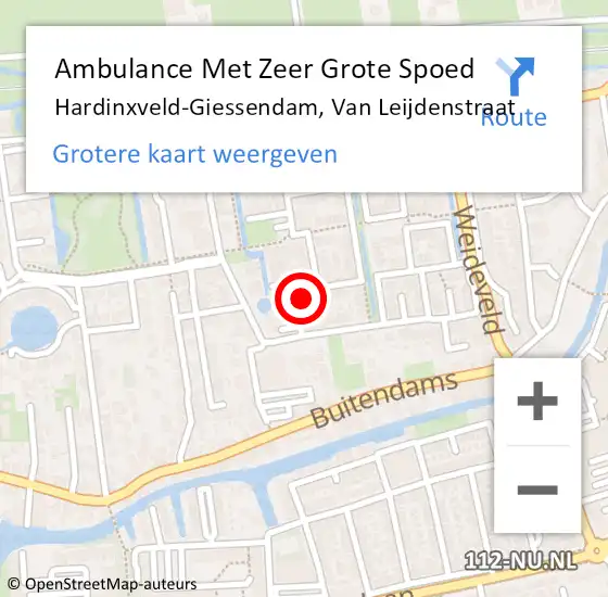 Locatie op kaart van de 112 melding: Ambulance Met Zeer Grote Spoed Naar Hardinxveld-Giessendam, Van Leijdenstraat op 1 juli 2024 04:01