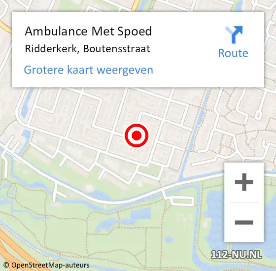 Locatie op kaart van de 112 melding: Ambulance Met Spoed Naar Ridderkerk, Boutensstraat op 1 juli 2024 04:38