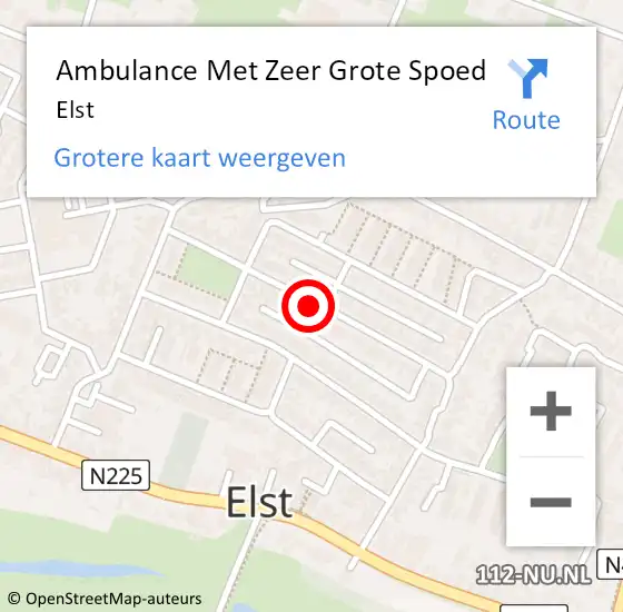 Locatie op kaart van de 112 melding: Ambulance Met Zeer Grote Spoed Naar Elst op 1 juli 2024 05:32