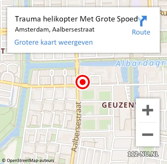 Locatie op kaart van de 112 melding: Trauma helikopter Met Grote Spoed Naar Amsterdam, Aalbersestraat op 1 juli 2024 05:52