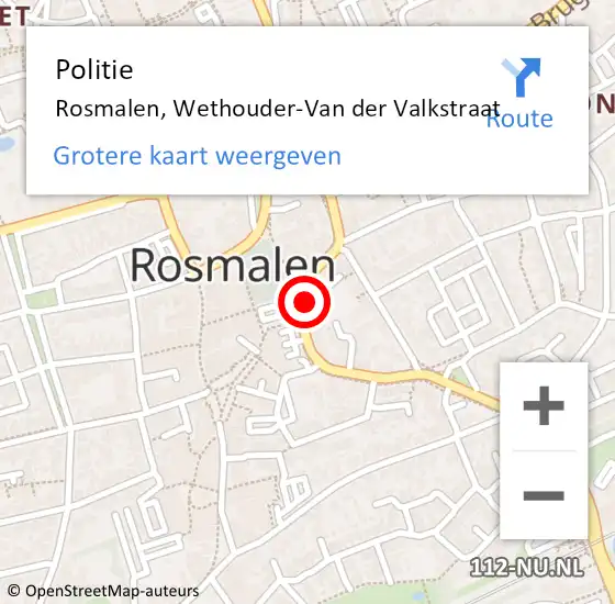 Locatie op kaart van de 112 melding: Politie Rosmalen, Wethouder-Van der Valkstraat op 1 juli 2024 05:58