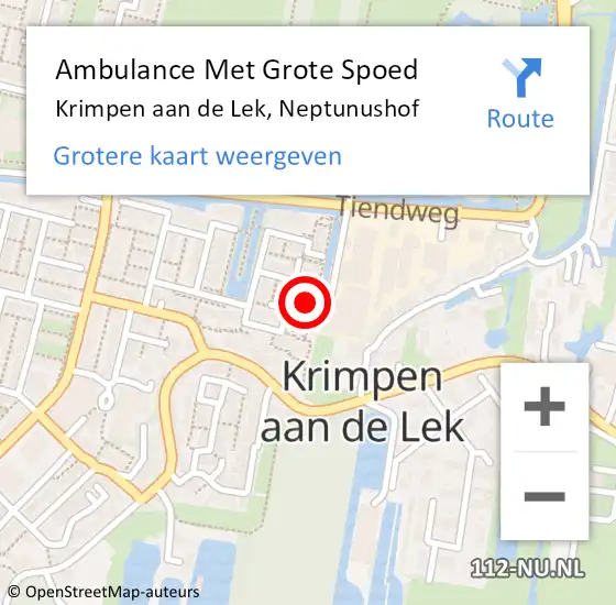 Locatie op kaart van de 112 melding: Ambulance Met Grote Spoed Naar Krimpen aan de Lek, Neptunushof op 1 juli 2024 06:08