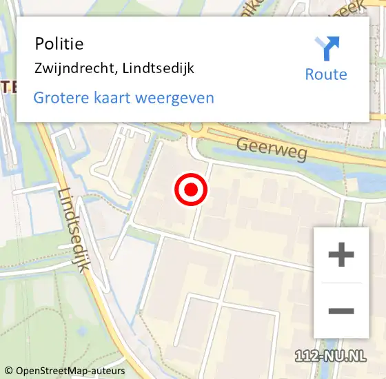 Locatie op kaart van de 112 melding: Politie Zwijndrecht, Lindtsedijk op 1 juli 2024 06:35