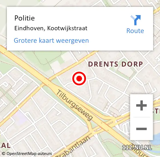 Locatie op kaart van de 112 melding: Politie Eindhoven, Kootwijkstraat op 1 juli 2024 06:55