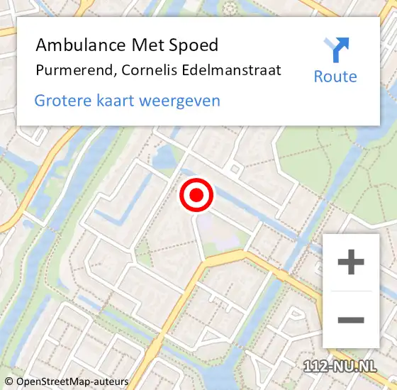 Locatie op kaart van de 112 melding: Ambulance Met Spoed Naar Purmerend, Cornelis Edelmanstraat op 1 juli 2024 07:10